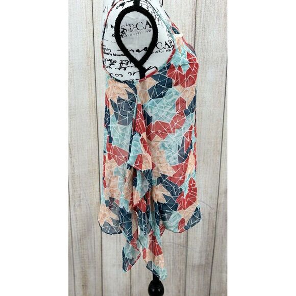 BCBG GENERATION Cami Top Size XS Sea Coral Combo Geometric Print Semi Sheer - Picture 2 of 9